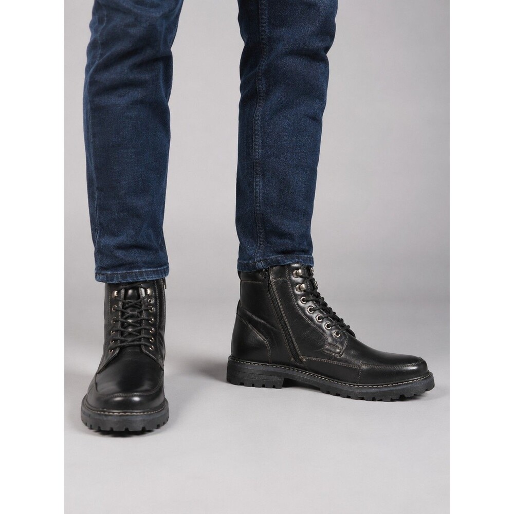 Bruno Marc Men’s Black Lace-Up Side Zip Combat Boots Size 10.5 Lug Sole ENGLE-01